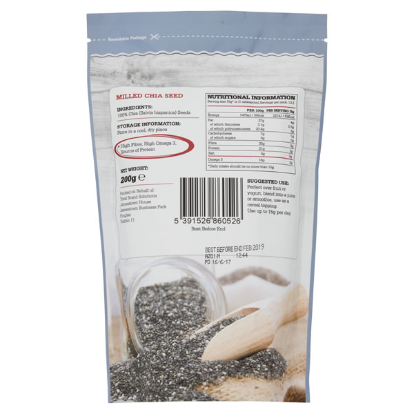 Chia Life Milled Chia Seed Back 200g
